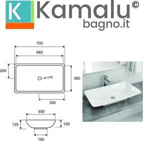 Lavabo da appoggio 70cm in ceramica Litos-1685 - KAMALU