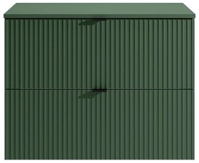 Mobile sotto lavabo sospeso con scanalature con piano di appoggio - Verde opaco - 80 cm - ZEVINI