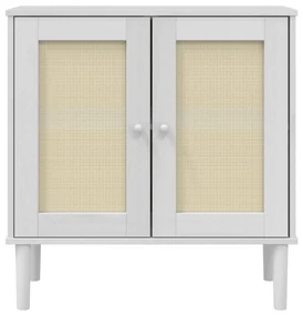 Credenza senja aspetto rattan bianco 80x35x80 cm massello pino