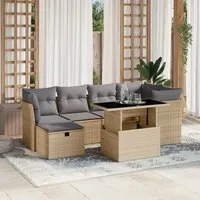 Set Divani da Giardino 7 pz con Cuscini Beige in Polyrattan 3274659