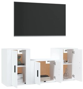 Set mobili porta tv 3 pz bianco in legno multistrato