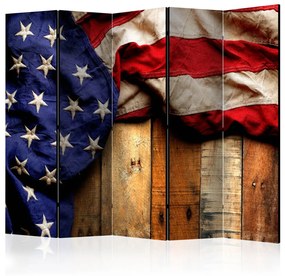 Paravento separè Stile americano II (5 pezzi) - Bandiera USA su sfondo di legno marrone