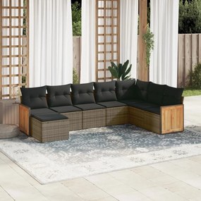 Set divano da giardino 8 pz con cuscini grigio in polyrattan