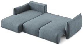 Divano angolare blu allungabile (con penisola a sinistra/con chaise lounge) con rivestimento in ciniglia Leila – Makamii
