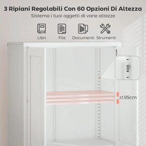 Armadio per Ufficio 80x40x175 cm a 3 Ripiani Regolabili con Serratura e 2 Chiavi in Acciaio Bianco...