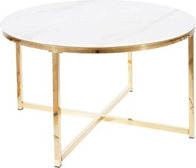 Tavolino da caffè Salma effetto marmo bianco/oro - H45 cm