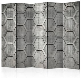 Paravento separè Cubetti di Platino II (5-parti) - sfondo geometrico in grigio