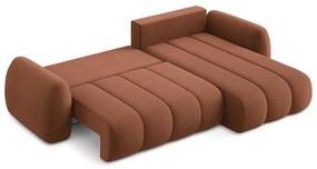 Divano angolare color terracotta allungabile/con contenitore (con penisola a destra/con chaise lounge) con rivestimento in bouclé Pele – Makamii