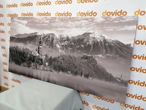 Stampa su tela – Chiesa sul lago Bled in Slovenia in bianco e nero