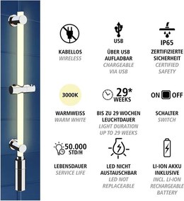 Asta doccia da parete color argento 74 cm LED - Wenko