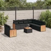 Set Divani da Giardino 10pz con Cuscini in Polyrattan Nero 3227784