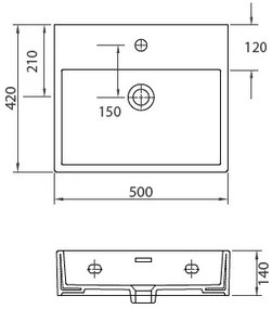 New Line B3 Lavabo lavamani 50x42 rettangolare Sospeso In Porcellana Bianco