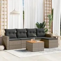 Set Divano da Giardino 6 pz con Cuscini Grigio in Polyrattan 3256431