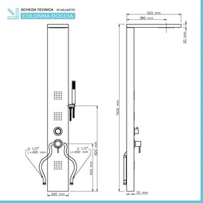 Colonna doccia satinata multi getto con 3 funzioni in acciaio inox