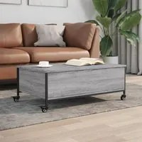 Tavolino con Ruote Grigio Sonoma 91x55x34 cm Legno Multistrato 842299