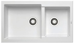Lavello integrato 2 vasche DELINIA Alazia granito L 50 x L 86 cm bianco