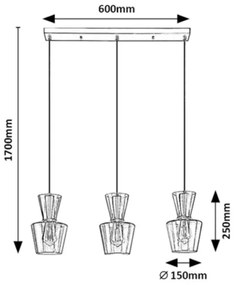 Rabalux 72163 - Lampadario a sospensione con filo ABRA 3xE27/60W/230V