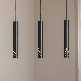 Luminex Lampada a sospensione Tibia, a 3 luci, lunga, nera, acciaio, GU10