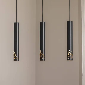 Luminex Lampada a sospensione Tibia, a 3 luci, lunga, nera, acciaio, GU10