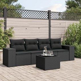 Set divani da giardino 5 pz con cuscini in polyrattan nero