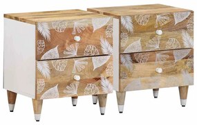 Comodini 2pz 40x33,5x46 Cm İn Legno Massello Di Mango /