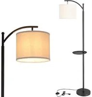 Lampada Piantana Terra Design Moderno Paralume E27 Tessuto con Tavolino Nero