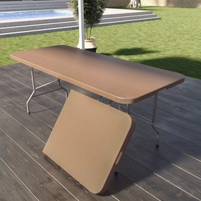 Tavolo Tavolino Pieghevole In Resina Dura Set Birreria Facile Trasporto Con Maniglia Ideale Terrazzo Campeggio Giardino Fiere Sagre Rettangolare 180 x 74 x 74 Cm (Marrone, Effetto Rattan)