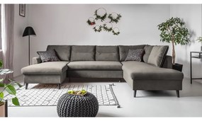 Divano letto a U in velluto grigio scuro, angolo destro Stylish Stan - Miuform
