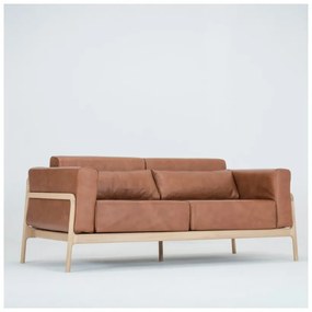 Divano in pelle di bufalo marrone cognac con struttura in rovere massiccio , 180 cm Fawn - Gazzda