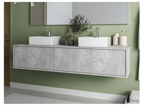 Mobile per bagno sospeso con lavabo doppio L150 cm Grigio calcestruzzo - ISAURE II