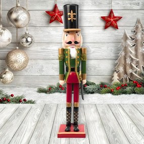 Schiaccianoci di Natale 60cm in legno Soldato con spada di colore verde e rosso Wisdom