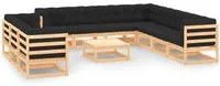 Set Salotto Giardino 11pz Cuscini Antracite Legno Massello Pino 3083858