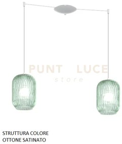 Sospensione ottone sat. 2 luci spostabile vetri verde 1181os-s2 s-ve