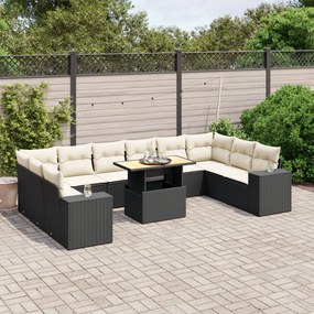 Set divani da giardino 11 pz con cuscini in polyrattan nero