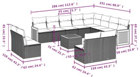 Set Divani da Giardino 13pz con Cuscini Nero in Polyrattan