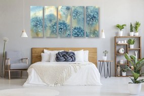 Quadri 5 pezzi – Dente di leone blu in versione acquerello