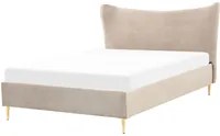 Letto con struttura in velluto beige e grigio 140 x 200 cm gambe imbottite oro testiera stile glamour moderno