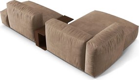 Divano angolare componibile marrone chiaro (con penisola a sinistra/con chaise lounge) con rivestimento in velluto Martina – Micadoni