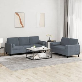 Set Di Divani 2 Pz Con Cuscini Grigio Scuro İn Velluto /