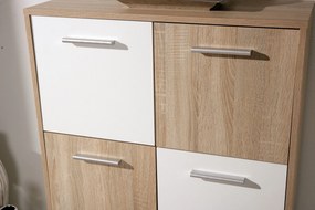 Credenza 6 cassetti in laminato rovere e bianco