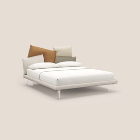 Rebus letto imbottito dal design moderno con piedi trasparenti in plexiglass panna