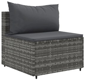 Set divani da giardino 4 pz con cuscini in polyrattan grigio