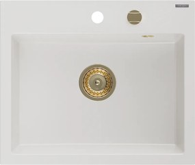 Mexen Oscar lavello in granito 1-vasca 580 x 490 mm, bianco, sifone dorato - 6519581000-20-G