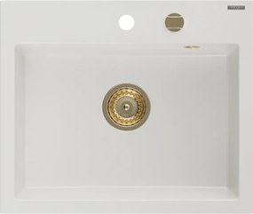 Mexen Oscar lavello in granito 1-vasca 580 x 490 mm, bianco, sifone dorato - 6519581000-20-G
