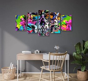 Quadri 5 pezzi – Teschio artistico colorato