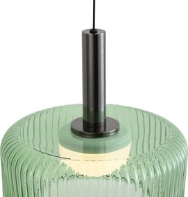 Lampada a sospensione di design color canna di fucile con vetro verde, con LED dimmerabile a 3 fasi, 3 luci Easylift - Fiera
