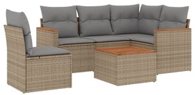 Set divano da giardino 6 pz con cuscini beige in polyrattan