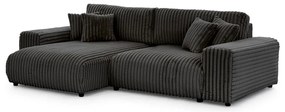 Divano angolare con penisola a sinistra grigio scuro e rivestimento in velluto a coste allungabile e con contenitore Sarina – Ropez