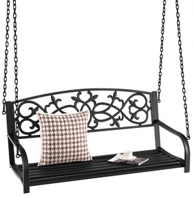 Costway Altalena di metallo per portico e cortile, Altalena appesa da esterno per 2 persone con catene resistenti Nero