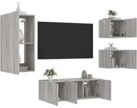 Mobili TV a Muro con LED 5pz Grigio Sonoma in Legno Multistrato 3216830